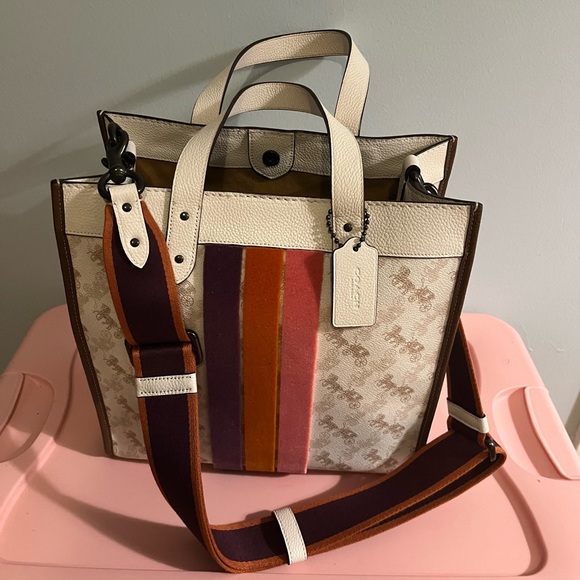 COACH Field Tote with Varsity Stripe(Including matching Charlie Pouch) - Picture 6 of 12